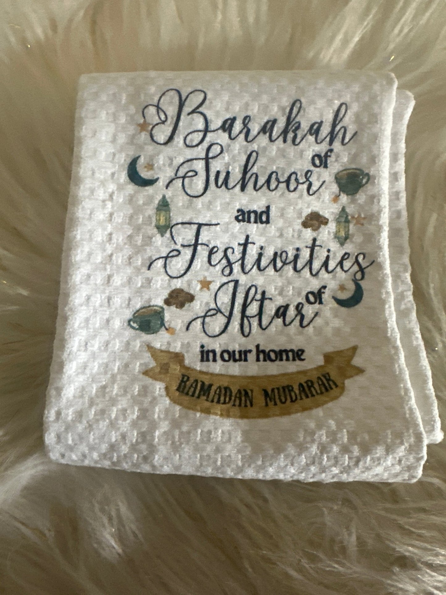 Ramzan Mubarak tea towel, Sehri ki barkatain aur Iftar ki Ronaqain, Ramadan Mubarak tea towel, Barakah of Suhoor and feast of Iftar - madihacreates