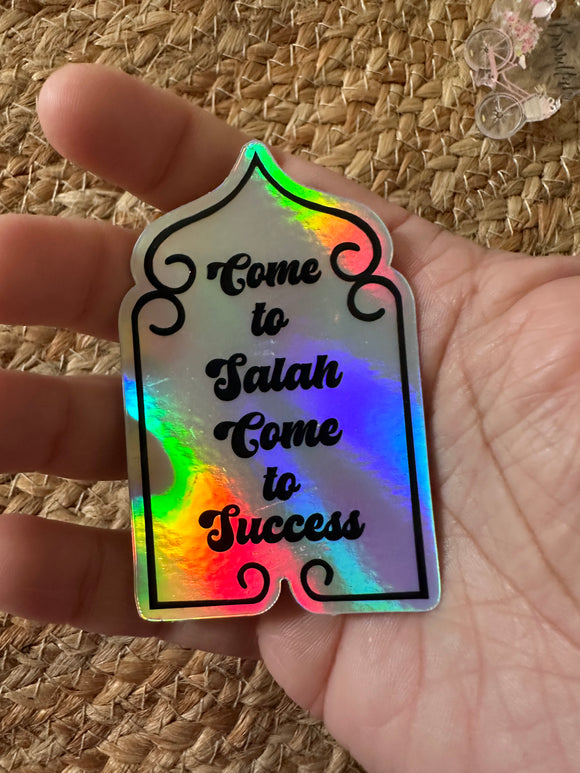 Come to salah come to success holographic waterproof sticker, ideal for laptop, water bottles