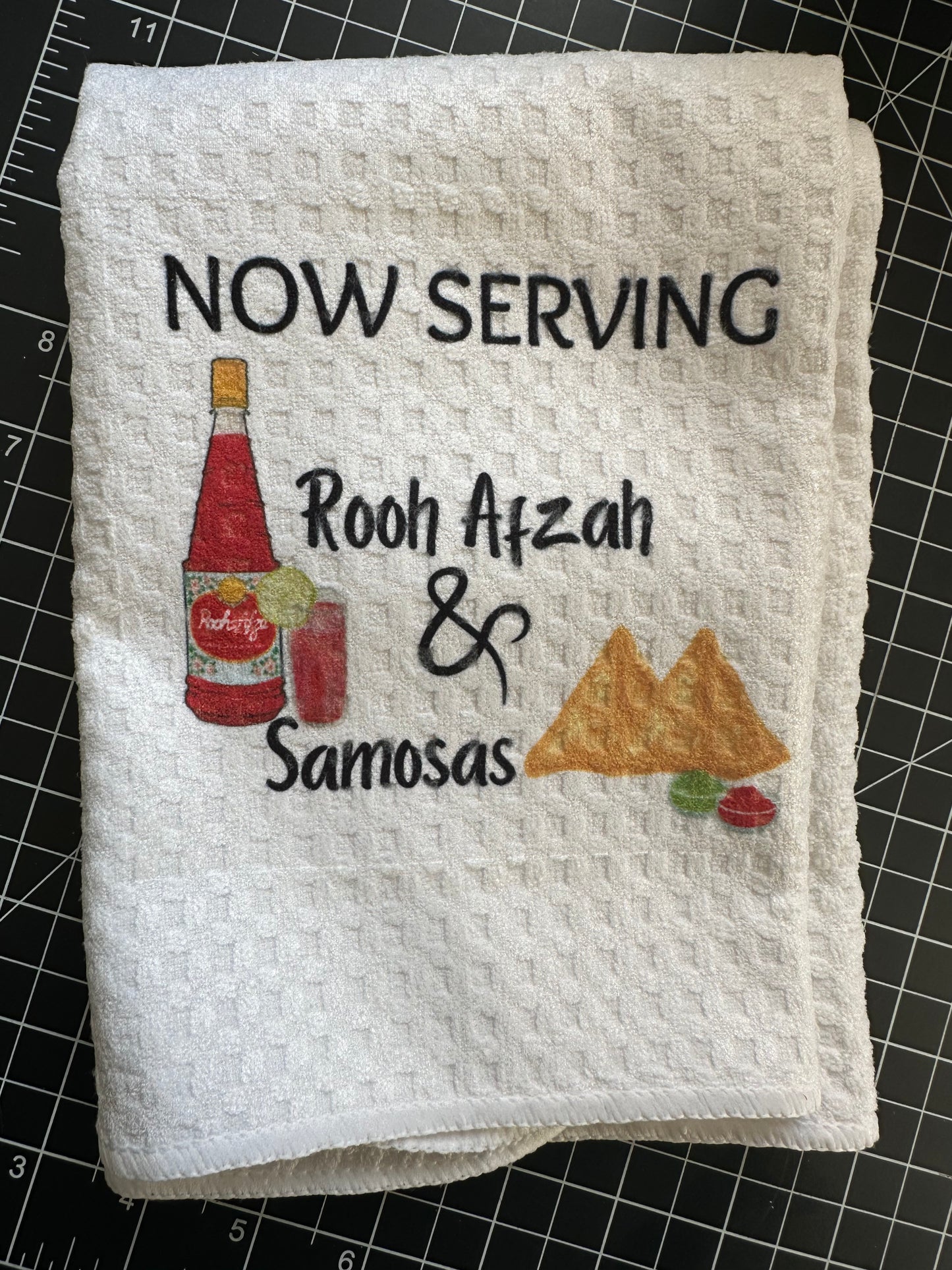 RoohAfzah and Samosa tea towel