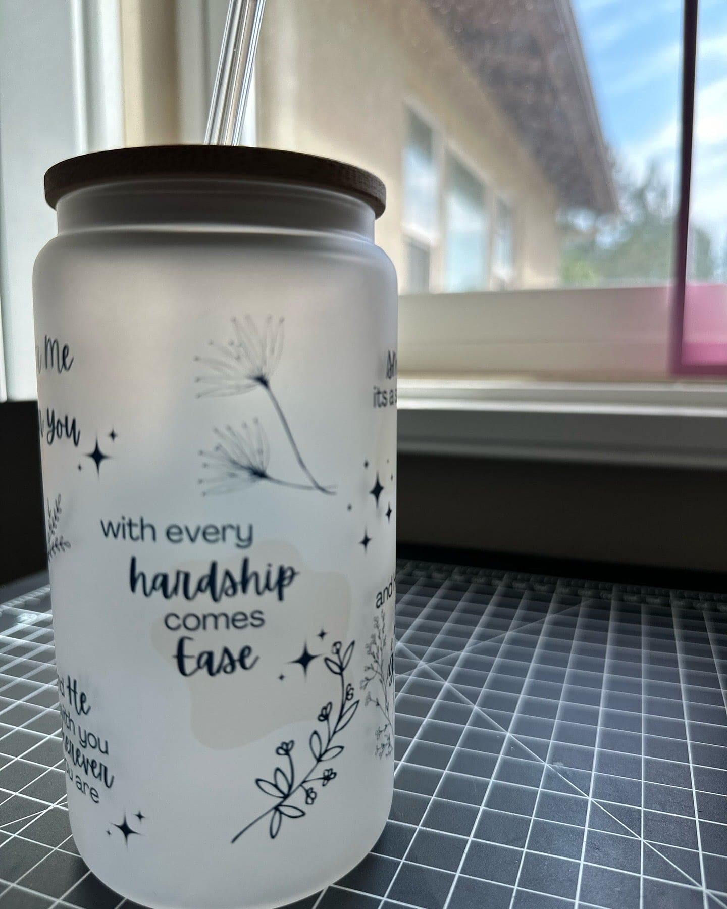 Nour & Nourish frosted glass can - madihacreates