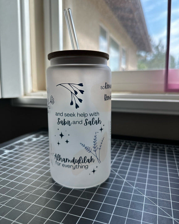 Nour & Nourish frosted glass can - madihacreates