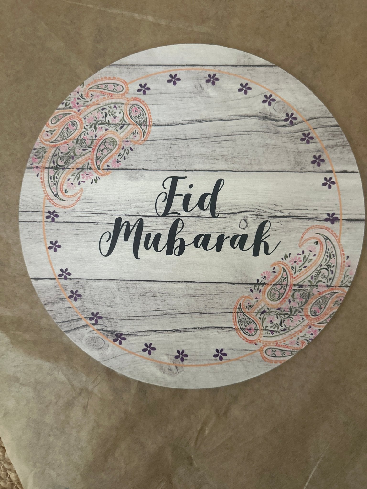 Oopsie Eid Mubarak Paisley Wood Sign 10" (Round) - madihacreates