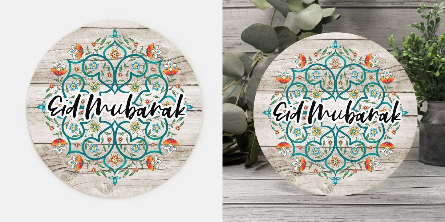 Arabesque Eid Mubarak Wood Sign 10" (Round) - madihacreates